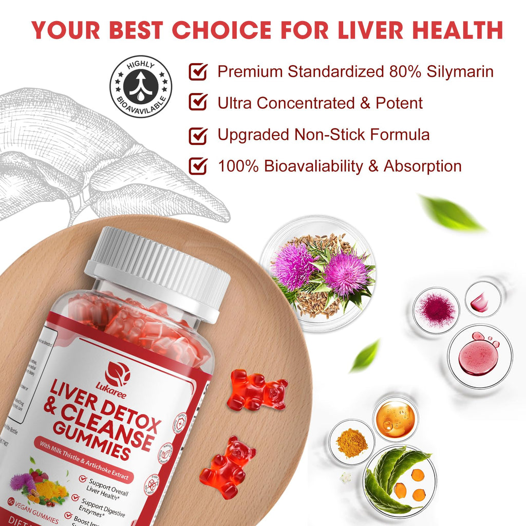 2 Pack Lukaree Liver Cleanse Detox & Repair Gummies | Sugar-Free Milk Thistle Supplement w/Artichok & L-Glutathione - Ultra-Concentrated Herbal Liver Support for Men & Women -Vegan,60 Count