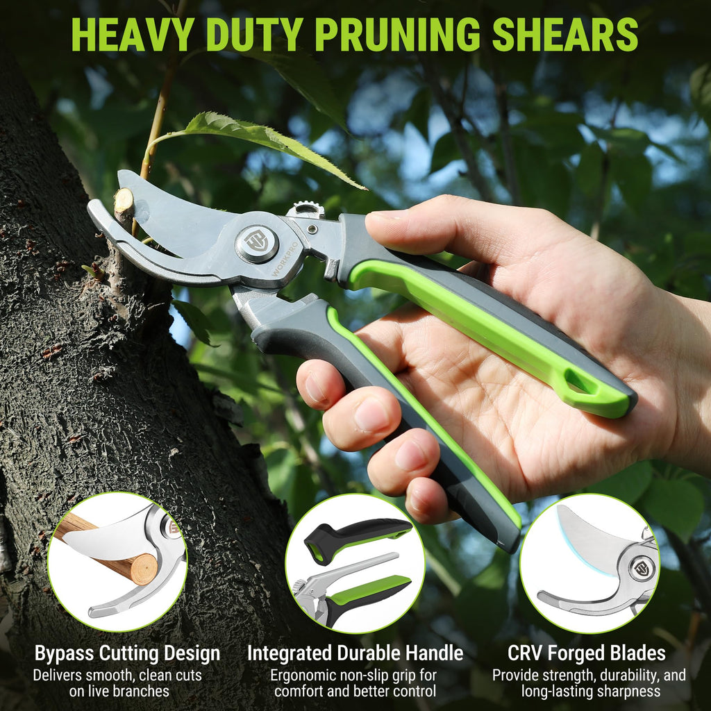 WORKPRO 2-Pack Garden Pruning Shears, 8.5" Bypass & 6.25" Straight Shears