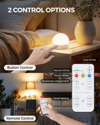 GOEBLESON Rechargeable Light Bulbs with Remote Control 2 Packs, Battery Operated Light Bulbs with Timer & 3 Color Temperature, Detachable Wireless LED Bulb for Lamp, E26 Base, Non-Hardwired, W01YBP206
