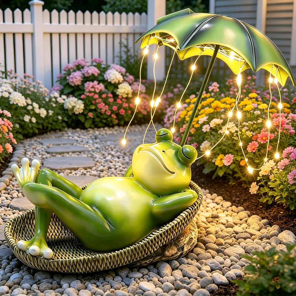 ASDFG 6.7" Solar Frog Statue Light Up Umbrella IP65 Waterproof Garden Decor