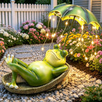 ASDFG 6.7" Solar Frog Statue Light Up Umbrella IP65 Waterproof Garden Decor