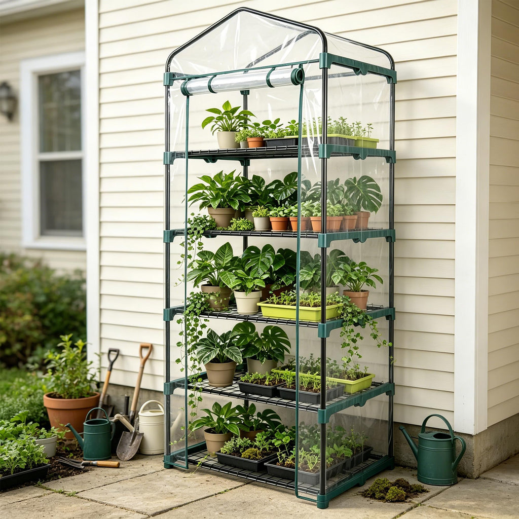 KOL 27x19x76 in PVC Cover 5-Tier Mini Greenhouse, Indoor Outdoor