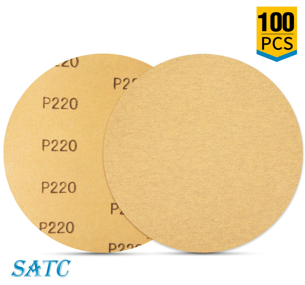 S SATC 100 PCS PSA Sanding Discs 6 Inch Adhesive Backed Sandpaper 220 Grit Sander Attachment for Drill Self Stick Aluminum Oxide Round Automotive Sandpaper with Sticky Back