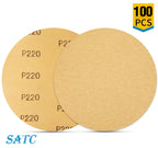 S SATC 100 PCS PSA Sanding Discs 6 Inch Adhesive Backed Sandpaper 220 Grit Sander Attachment for Drill Self Stick Aluminum Oxide Round Automotive Sandpaper with Sticky Back