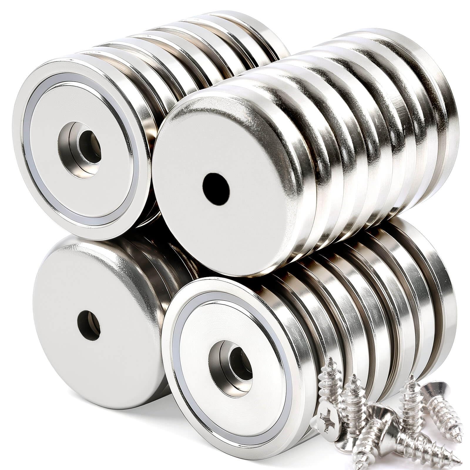 28Pcs Super Strong Magnets with Holes, 1.42" Waterproof Heavy Duty Rare Earth Magnets with Screws, Large Round Base Cup Magnet with Countersunk Hole for Mounting, Holding Tools