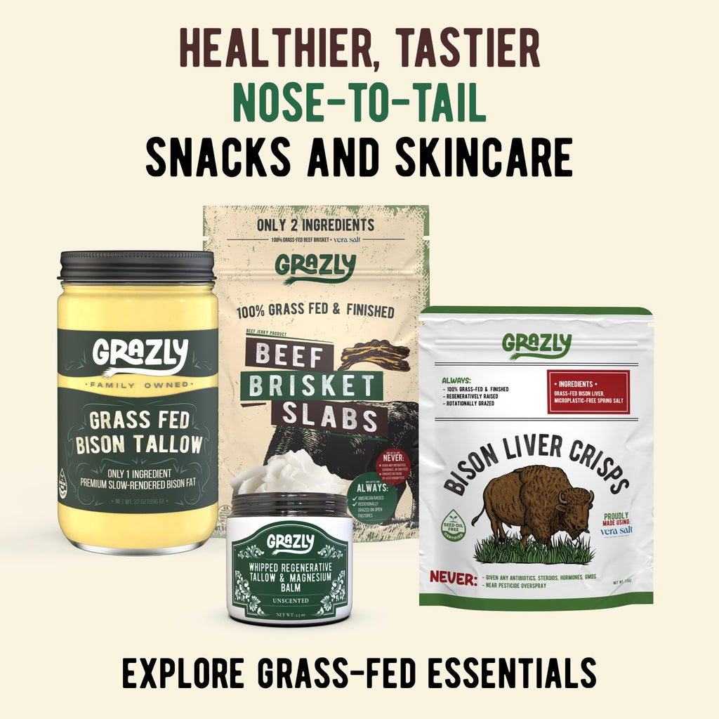 Grazly Whipped Bison Tallow Balm w/Manuka Honey, Jojoba, Organic Vanilla - Grass-Fed & Finished Organic Tallow Face Moisturizer - Face & Body Cream for Acne-Prone Skin - Nourishing Skincare (2.5 oz)