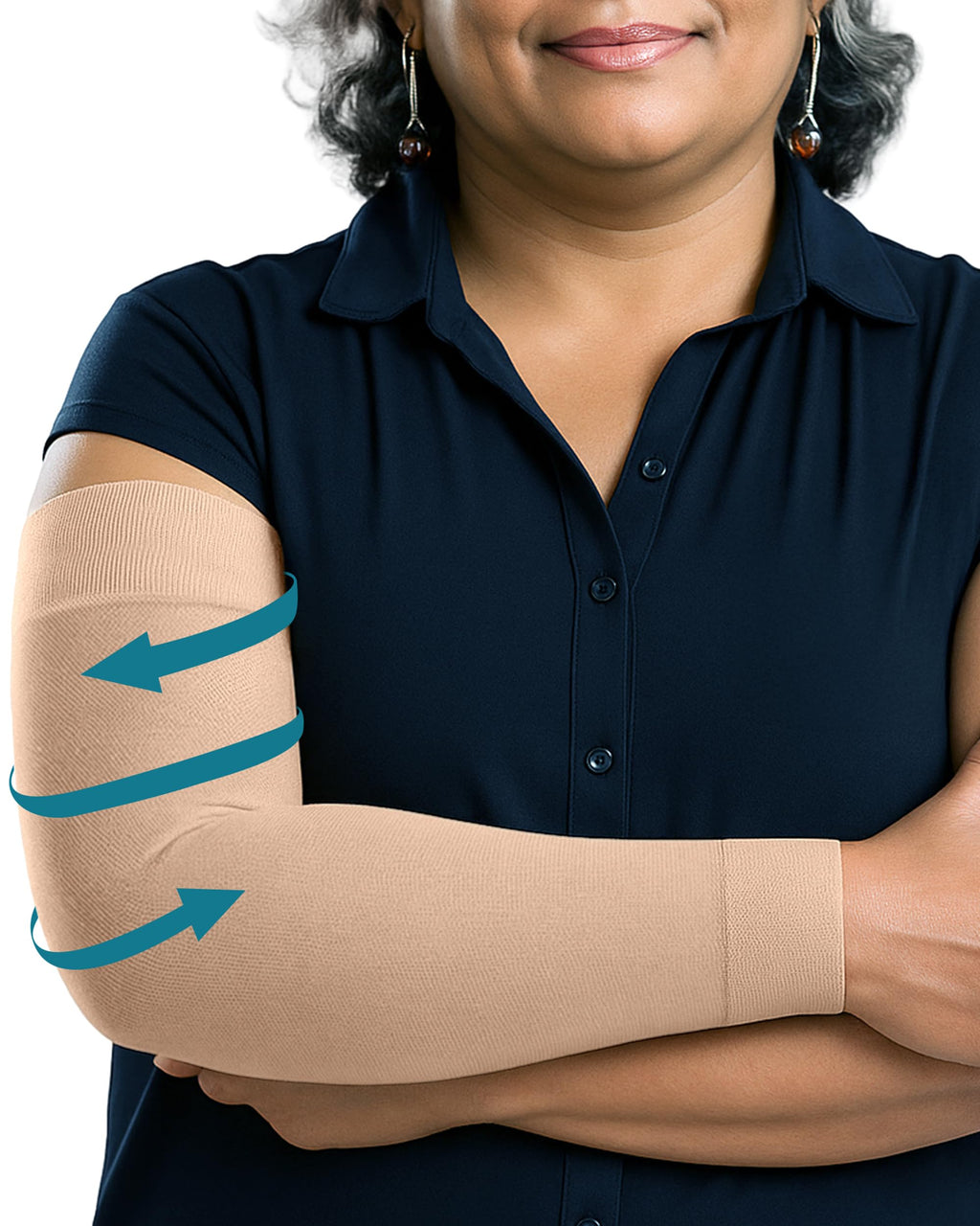 KEMFORD Compression Lymphedema Arm Sleeves for Women – 15-20 mmHg, Silicone Grip, 1 Pair, Beige, S/M – Medical Full Arm Support for Swelling, Circulation & Edema