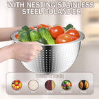 DUTZUN Stainles Steel Mixing Bowls with Lids Set, Stackable Metal Mixing Bowl with Strainer, 5-Piece - Beige