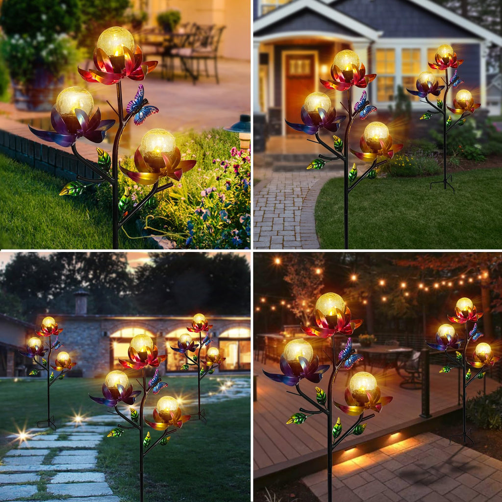 Afirst Solar Outdoor Lights Decorative, Lotus Crackle Glass for Yard Decor