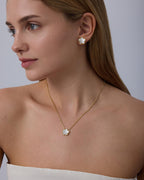 PAVOI Pearl Clover Stud Earrings, Yellow Gold, Size 13 Millimeters, Pearl