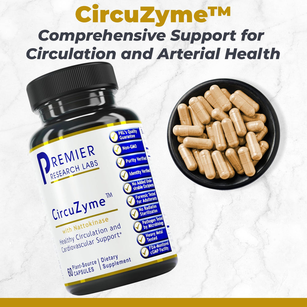 Premier Research Labs CircuZyme - Blood Circulation Supplements Supporting Blood Flow & Vascular Support Featuring Diosmin, Cayenne & Nattokinase, for Men and Women - 60 Vegetarian Capsules