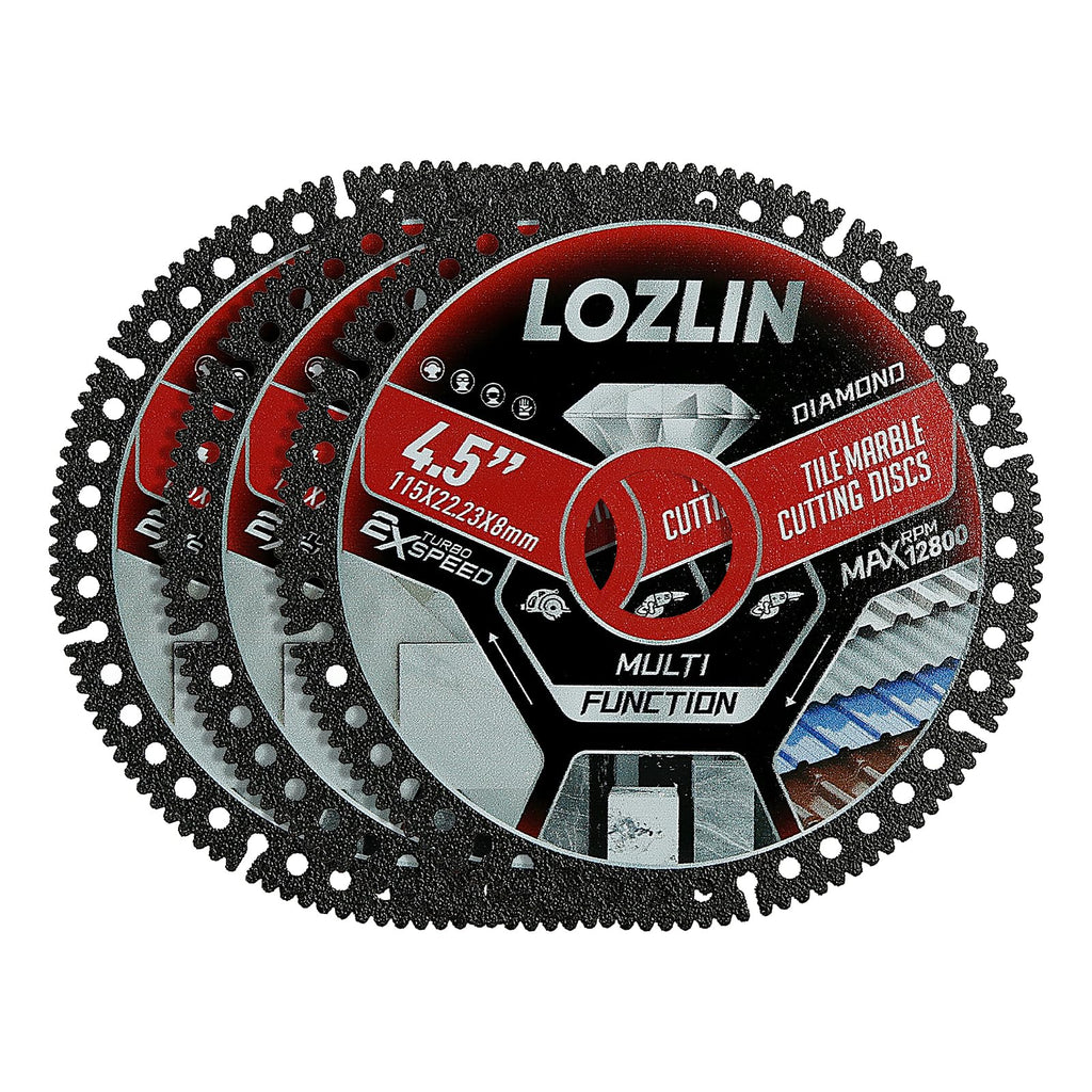 LOZLIN Diamond Blades 3PCS 4.5" Diamond Blade for Tile Cutting - No Chipping Ultra-Thin Dry Cut Blade - Fits Angle Grinder for Marble, Ceramic, Porcelain Tile (Diamond grit 60–70)