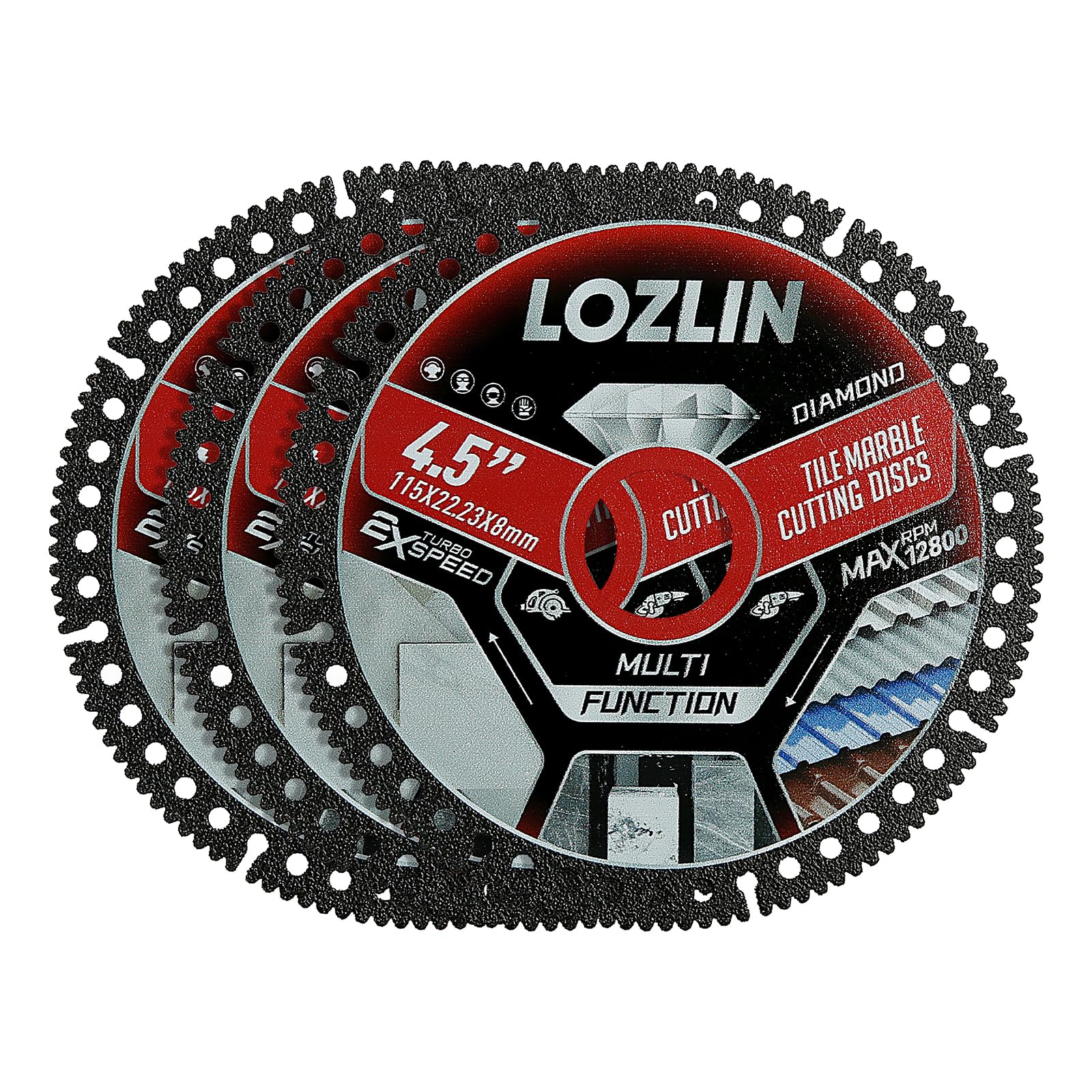 LOZLIN Diamond Blades 3PCS 4.5" Diamond Blade for Tile Cutting - No Chipping Ultra-Thin Dry Cut Blade - Fits Angle Grinder for Marble, Ceramic, Porcelain Tile (Diamond grit 60–70)