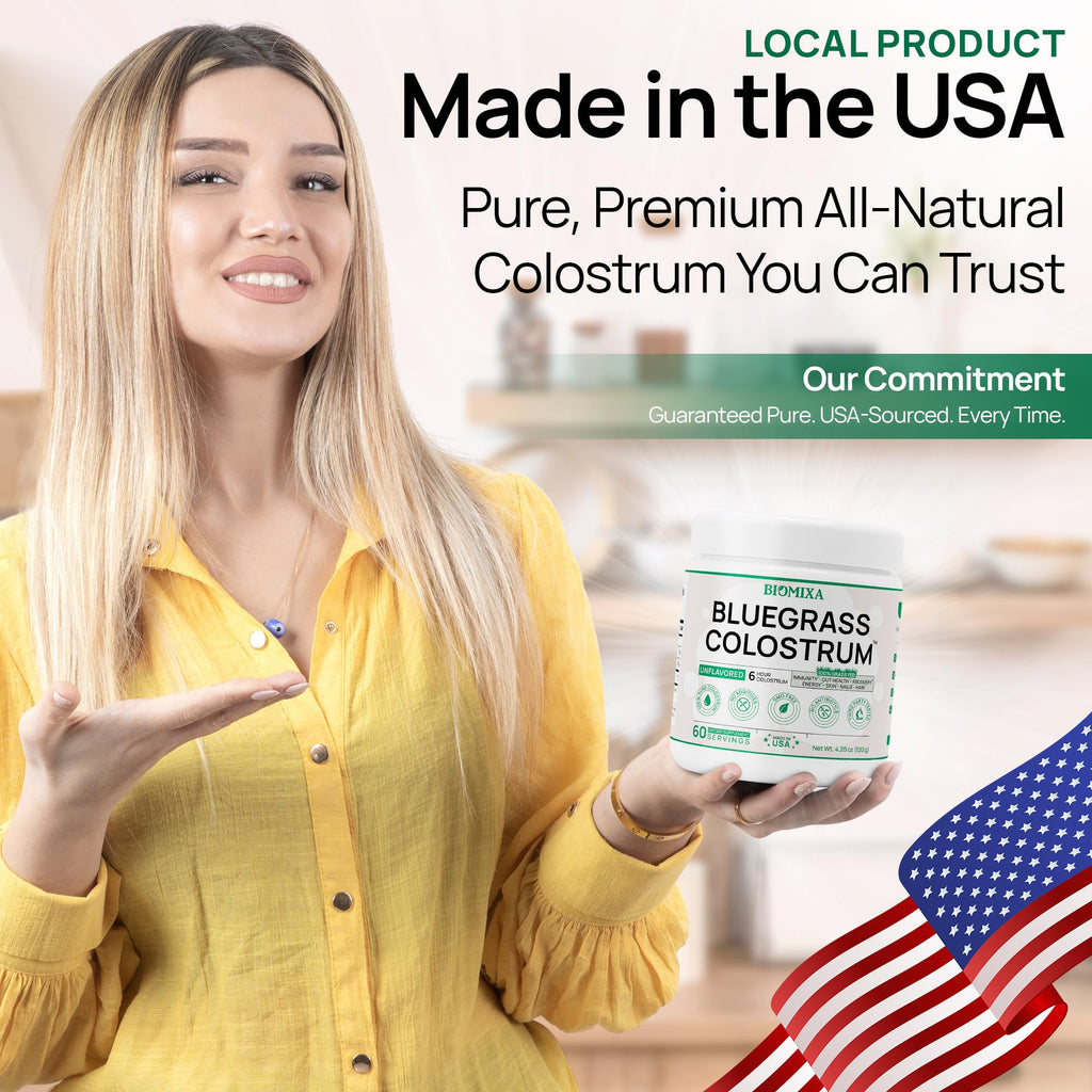 Bovine Colostrum Supplement - 100% Pure Whole Colostrum Powder - Grass-Fed, Unflavored, No Additives, Gut & Immune Support, Natural IgG, 60 Servings - Made in USA