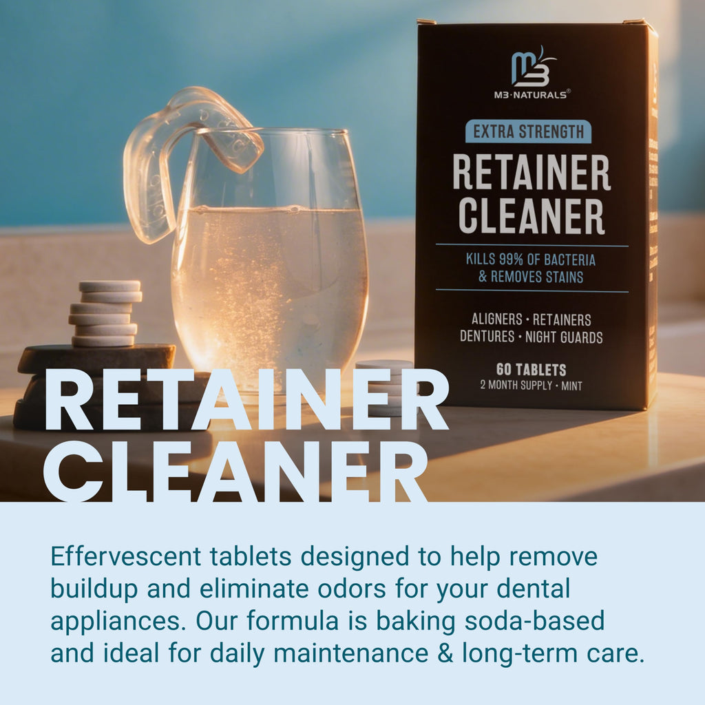 Retainer Cleanser Tablets Cleaner, Removes Odors Discoloration Stains and Plaque 2 Month Supply Denture Cleansers Retainers Mouth Guards Denture Bath Mint by M3