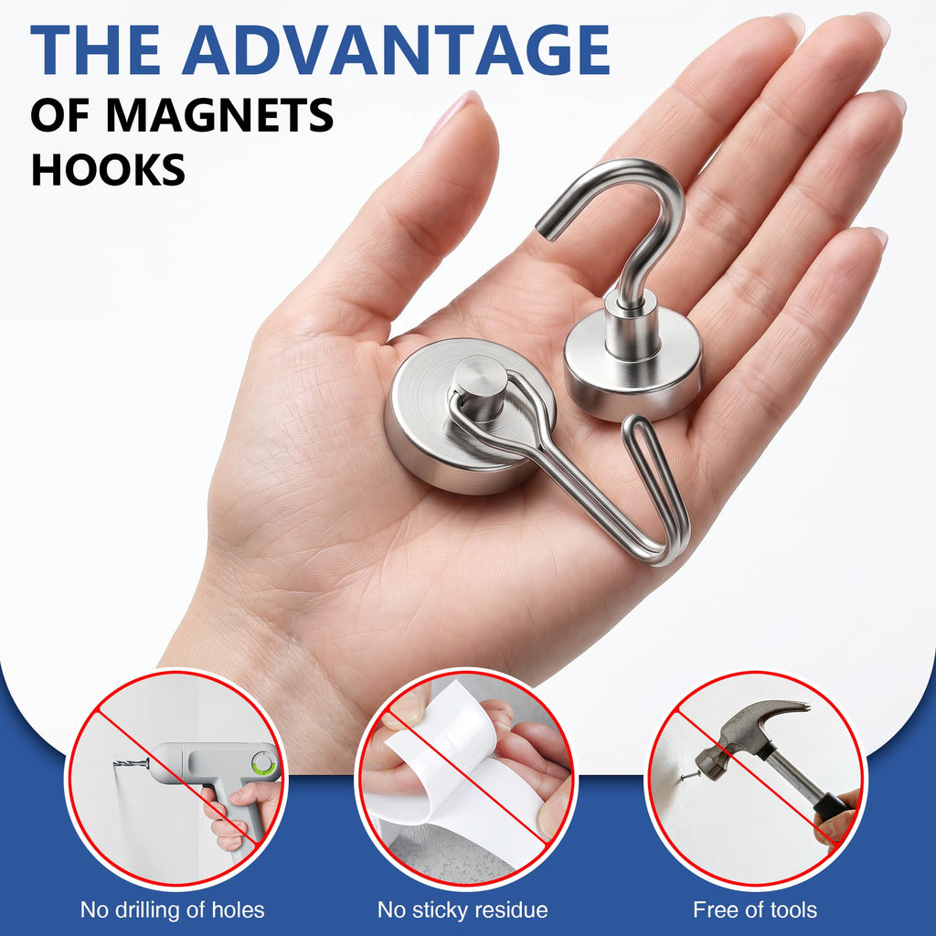 Tiergrade Mixed Sizes Magnetic Hooks, 2026 Cruise Cabin Ship Essentials Heavy Duty Strong Magnets Fridge Hanging for Classroom Kitchen Garage Grills Home, 10 Pack Silver (Medium 4 + Large 2 + Max 4)