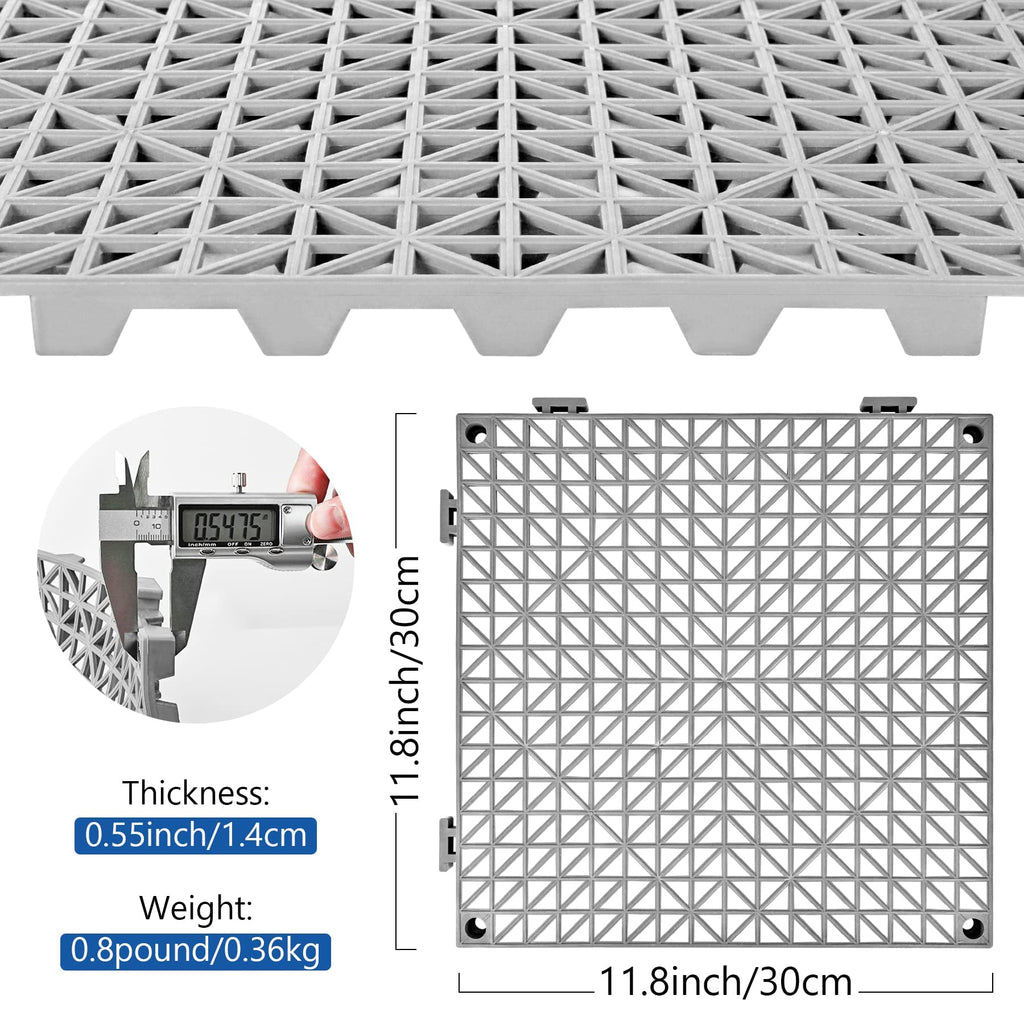ToLanbbt Modular Interlocking Cushion 18P 11.8" x 11.8" Interlocking Rubber Floor Drain Holes Non-Slip Splicing Drainage Mats for Deck, Shower, Kitchen, Drain Pool, Sauna Bath, Indoor Outdoor (Grey)