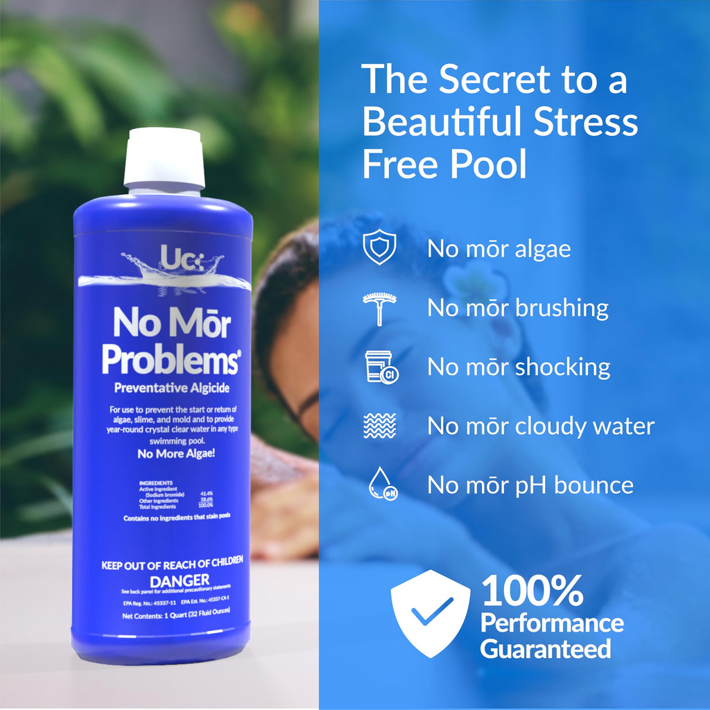 United Chemical No Mor Problems Pool Treatment – Weekly Maintenance Formula for Clean, Clear Water – Algae Preventer & Clarifier for Saltwater, Chlorine, Above & Inground Pools, 1 Gallon