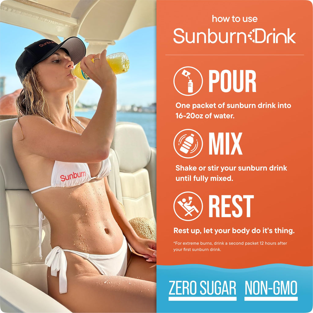 Hydration & Skin Recovery Drink Mix –Sunburn Relief - All-Natural, No Sugar – Collagen, CoQ10, Vitamin E, Aloe, Antioxidants – Supports Healthy Skin & After-Sun Recovery – 7 Stick Pack