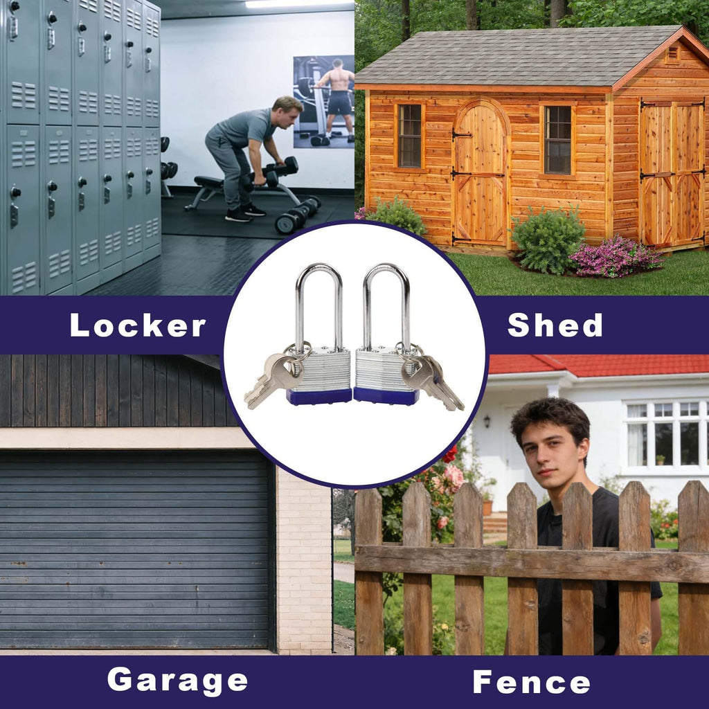 SEPOX® 6 Pcs Pack Keyed-Alike Padlock with Same Key 2Pcs Each Set, Extra Long Shackle, 1-9/16" 40MM Heavy-Duty Laminated Steel Body Rust-Proof, for Outdoor & Indoor Locker,Fence,Gate, Tool-Box, Chain
