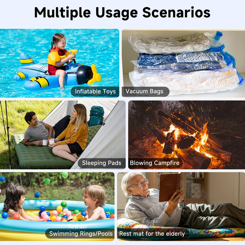 Portable Air Pump for Inflatables, 4.5kPa Mini Air Mattress Pump with Camping Light, 2400mAh Battery Rechargeable Air Pump for Pool Floats, Sleeping Pads, Swimming Ring, Vacuum Storage Bags, Green