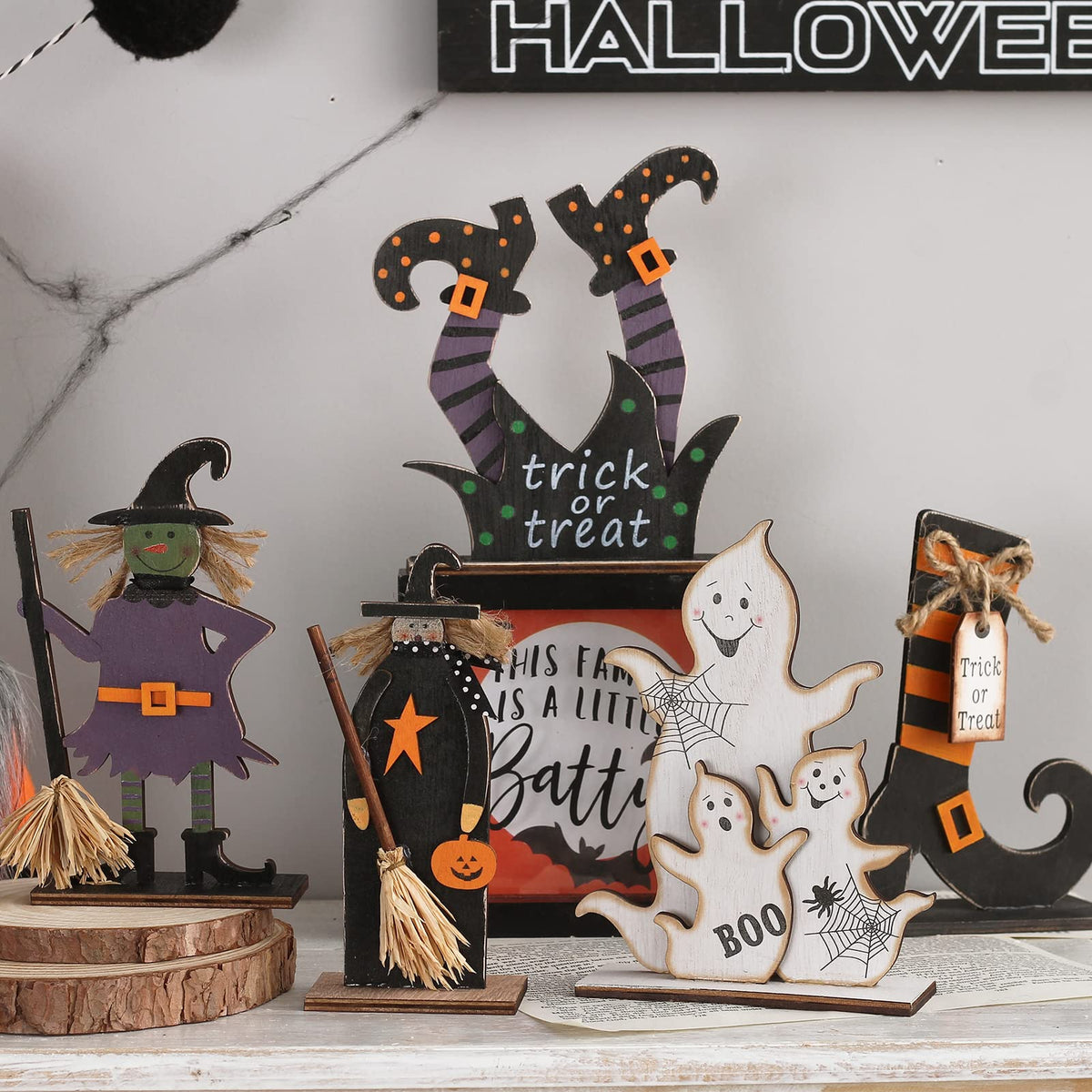 5PCS Halloween Witch/Ghost/Shoes Decoration for Indoor Home Table Decor