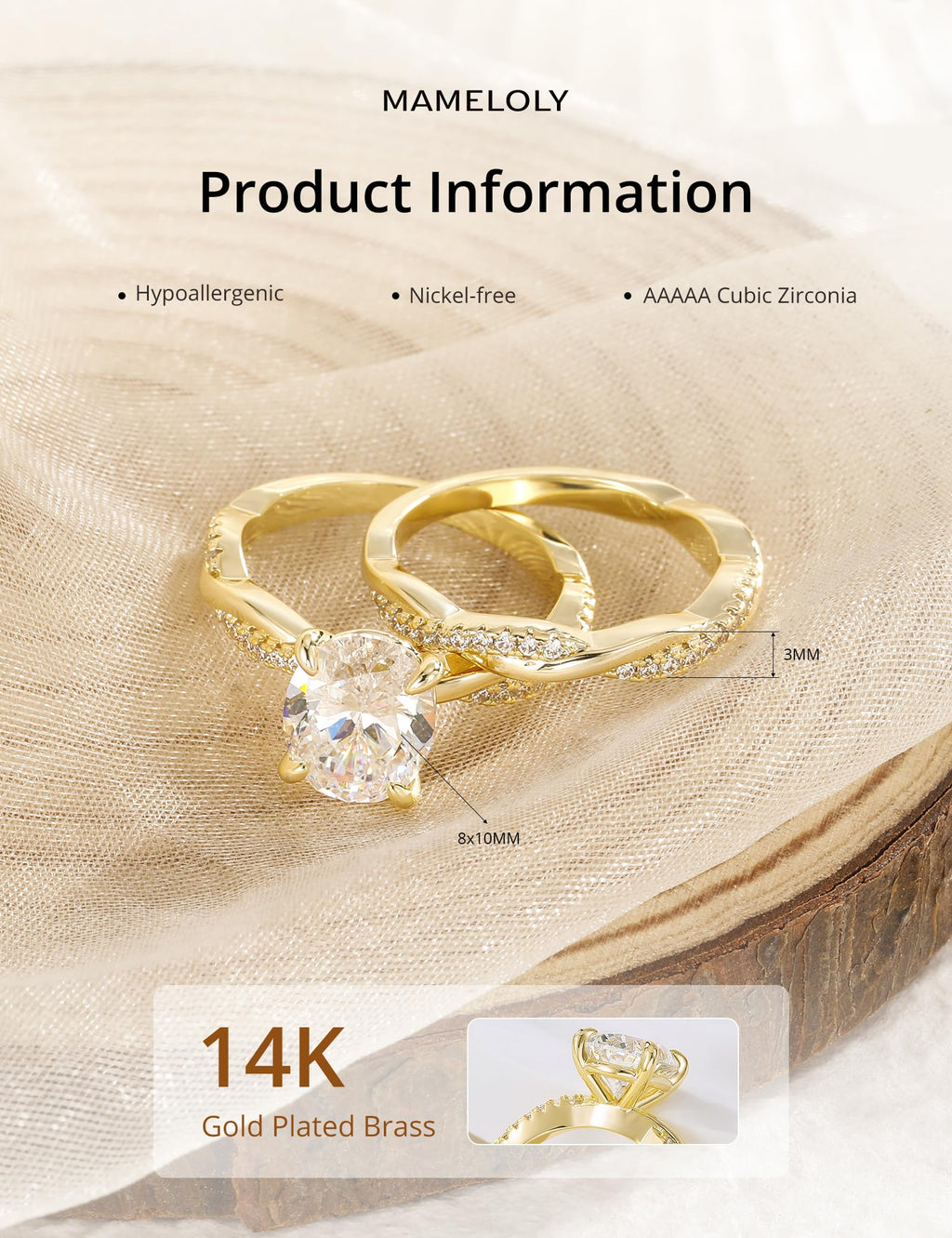 Mameloly 3ct Engagement Rings for Women Oval Cut Bridal Ring Sets Cubic Zirconia Wedding Band Twisting Infinity Pave Set Size 7