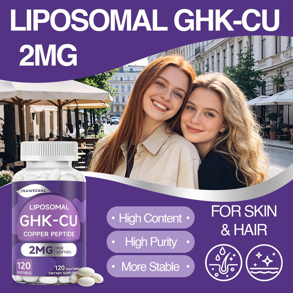 Trawecual GHK-Cu Peptide Hair Softgels – 2mg GHK-Cu with Liposomal Delivery – Beauty Support for Skin, Hair & Collagen – Easy-to-Swallow Plant-Based Softgels