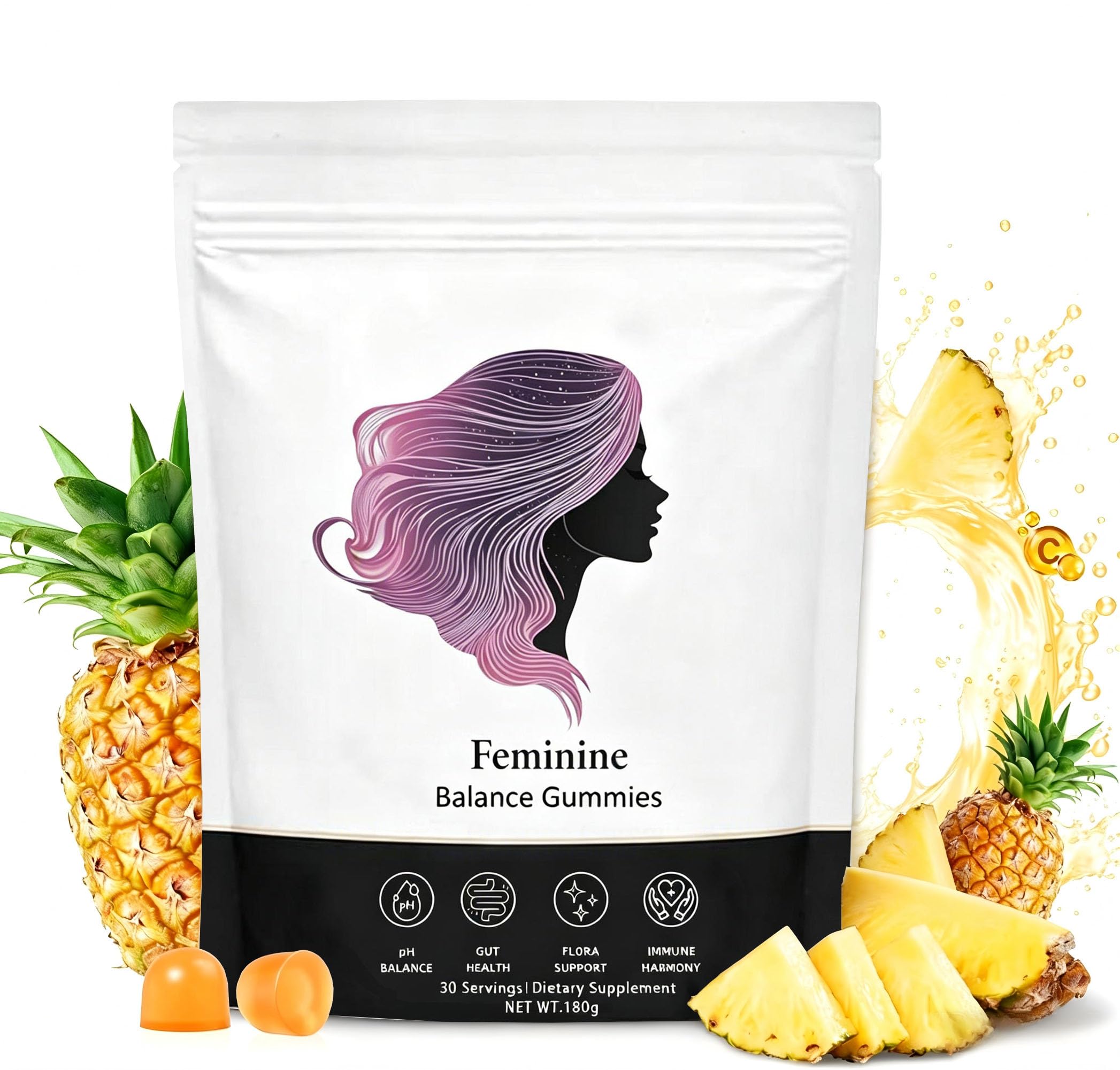 Fibetrue Women’s Probiotic Gummies – Feminine Balance & Gut Health, pH Support, Pineapple Flavor, Clean Vegan Formula, Sugar Free, 60 Count