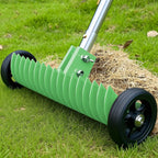 Thatch Rake for Lawn, 15-Inch Dethatcher Rake with Rolls Adjustable 0-15°