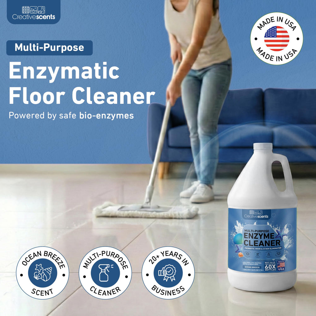 Creative Scents Multipurpose Enzyme Cleaner & Odor Remover | Super Concentrated for Floor, Carpet, Drain | Pet Urine Odor Eliminator | Enzyme Cleaner for Cat Urine & Dog Poop | 1 Gallon - Ocean Breeze