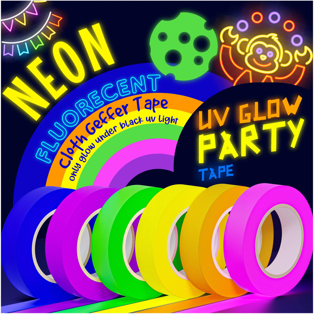 D-Xam 6-Pack Neon Gaffer Tape - 0.6 or 1 inch UV Blacklight Reactive Glow in The Dark Tape, Best for Parties, Dance Floors, Theaters & DIY Projects - 6 Vibrant Colors (1 inch x 15 feet)