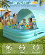 HeySplash Inflatable Pool with Canopy, Swimming Pool for Adults, Large Blow Up Pool Ideal for Family Backyard Garden Party, Outdoor Summer Fun, 102" x 65" x 22"(Green)