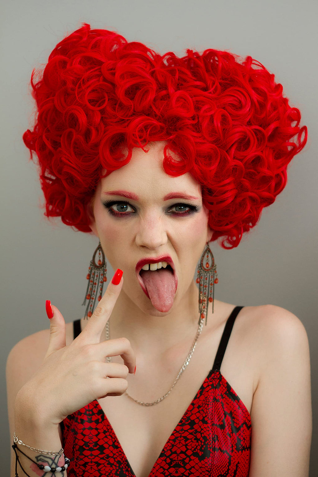 Wiggy Mermaid Red Heart Queen Wig Costume Women and Crown Cosplay Girls Pre-styled Fluffy Short Curly Halloween Anime Cosplay Party Wigs with Cap One Size