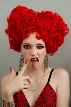 Wiggy Mermaid Red Heart Queen Wig Costume Women and Crown Cosplay Girls Pre-styled Fluffy Short Curly Halloween Anime Cosplay Party Wigs with Cap One Size