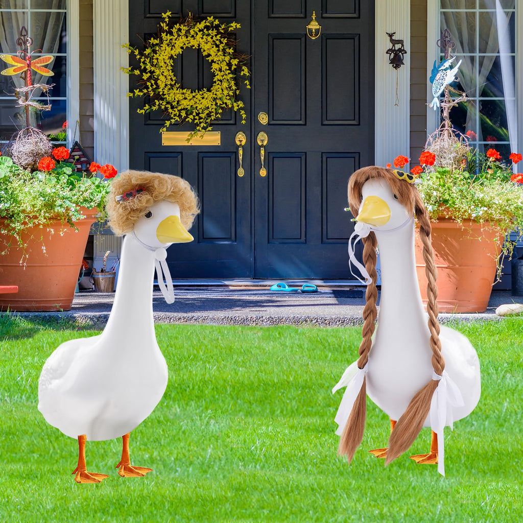 TAKEALOOKO 3 Pcs Porch Goose Wigs with Hair Clips - Cute Goose Outfits Braid Wig Accessories Garden Geese Statue for Funny Lawn Outdoor Patio Yard Goosey Decoration