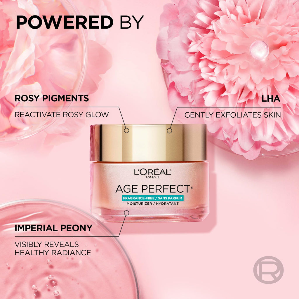 L’Oreal Paris Age Perfect Rosy Tone Anti-Aging Face Moisturizer, Renew & Revive Healthy Tone, Fragrance Free, 1.7 oz