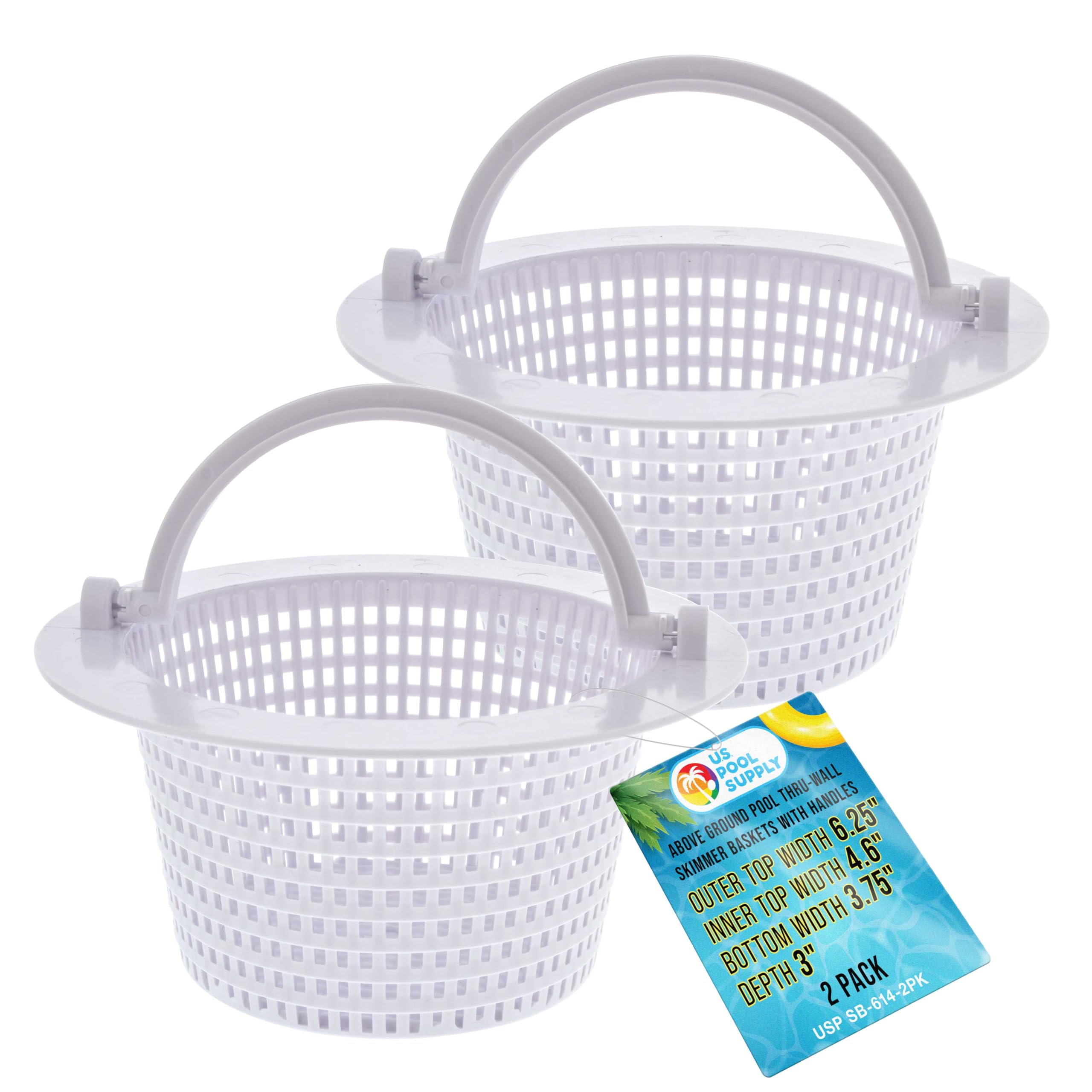 U.S. Pool Supply Above Ground Pool Thru-Wall Skimmer Baskets with Handles, 2 Pack - (See Size) Swimming Pool Replacement Baskets - Standard Small Thru-Wall Size - Skim Remove Debris, Cleanout Leaves