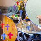 Wonderjune 60 Sets Ramadan Suncatcher Decorations Window Eid Christian Cross Suncatcher Ornaments Paint DIY Religious Art Suncatchers Crafts Kit for Jesus Sunday Activities Project Party