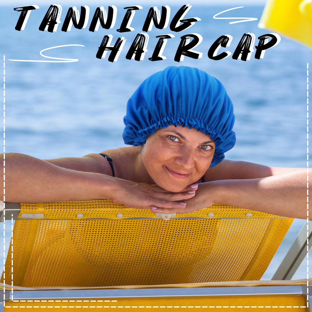 Vinsatin 4 Pcs UV Protection Tanning Face Cover Bonnet Cap Set Tanning Mask and Hair Cap Protective Bonnet for Women(Nonwoven Fabric,Black, Blue)