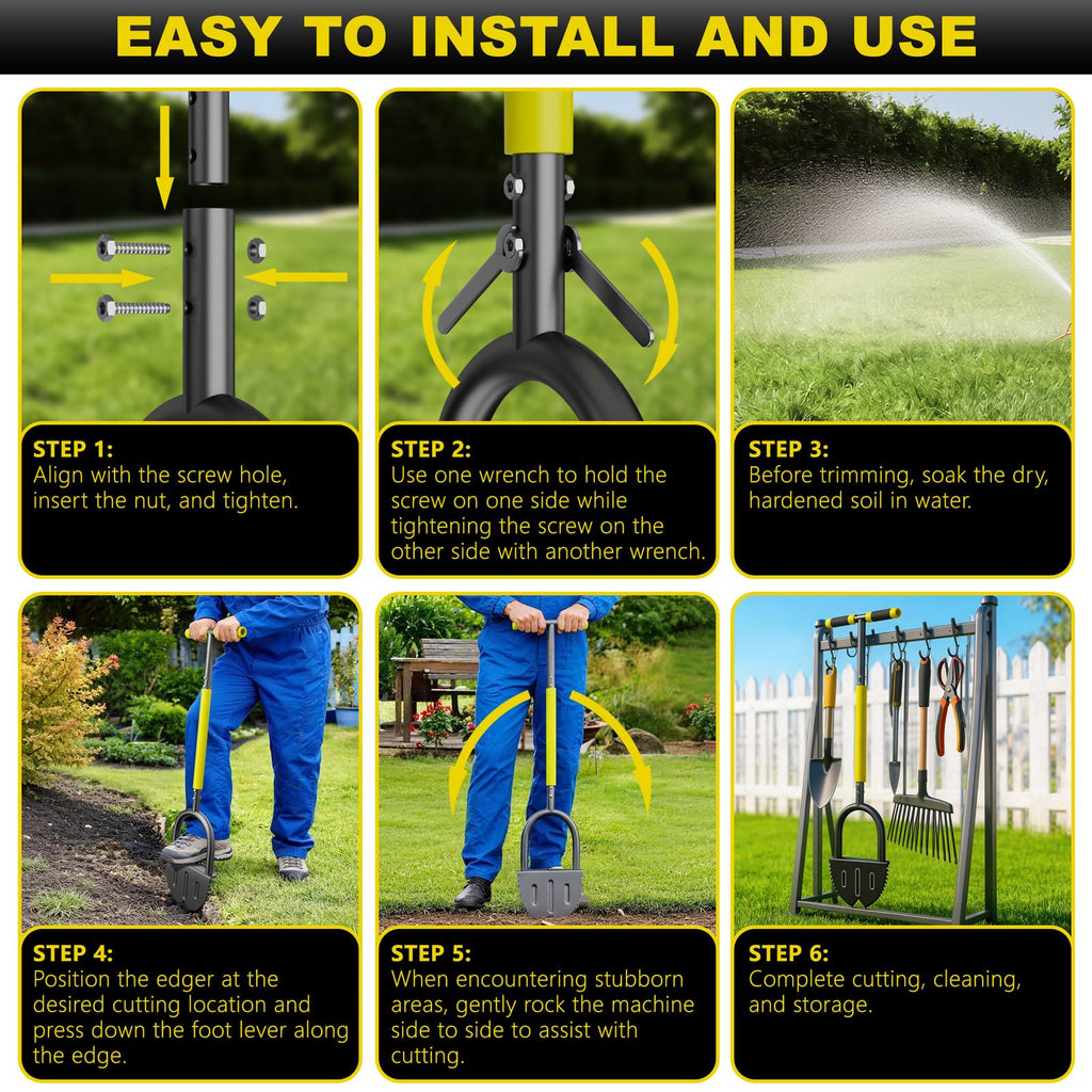 Half Moon Saw Tooth Lawn Edger, 40in Edger Lawn Tool with Double V-Blade
