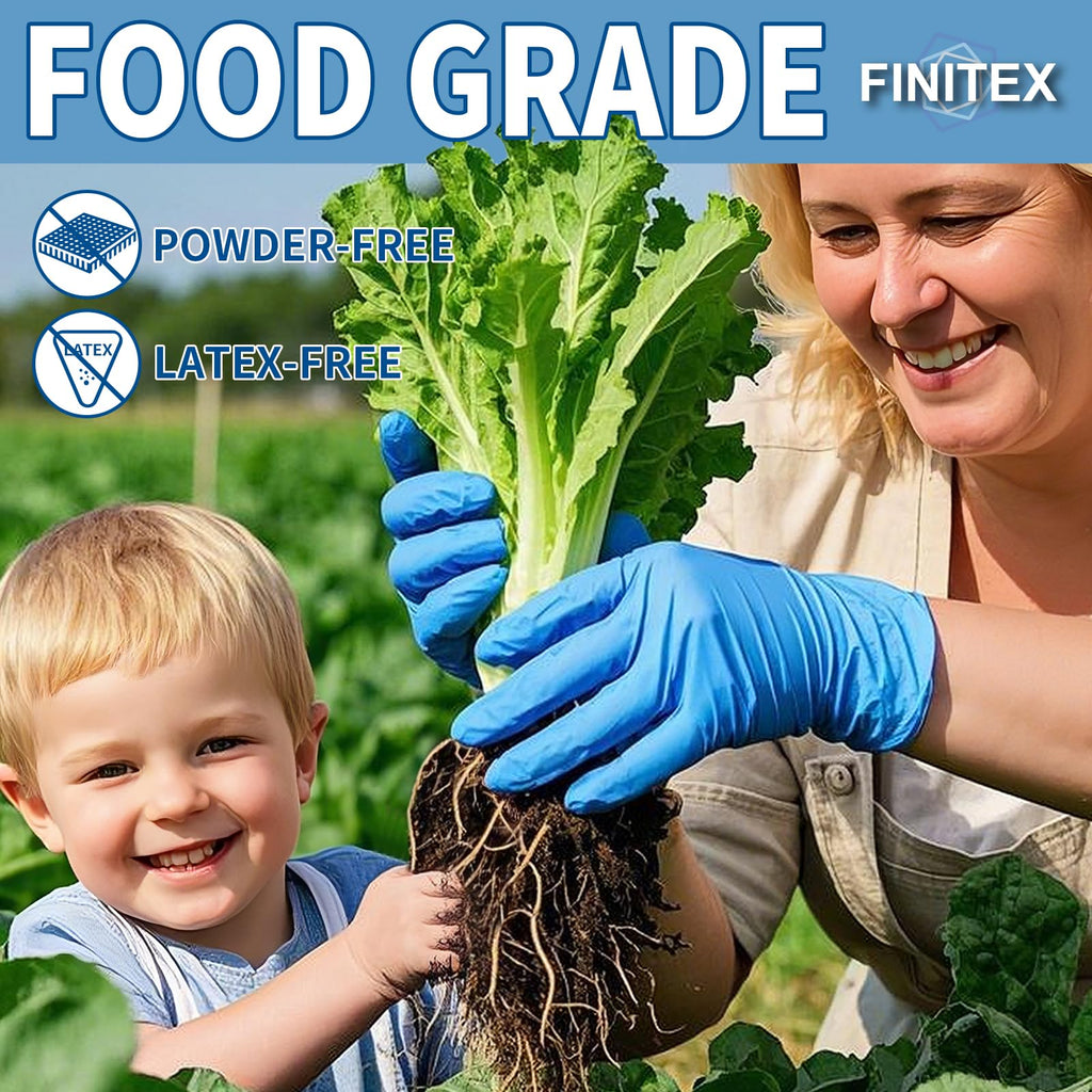 FINITEX Blue Disposable Nitrile Exam Gloves - 200 PCS/BOX 3.5mil Rubber Powder-Free Latex-Free Medical Examination Home Cleaning Food Gloves, LARGE