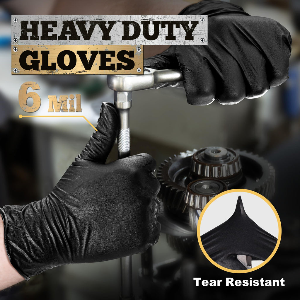 TitanFlex Heavy Duty Black Nitrile Gloves, 6-mil, Fully Textured, Large 1000-ct Box, Mechanic Disposable Gloves, Work Gloves, Latex Free, Powder Free, Rubber Gloves for Food Prep