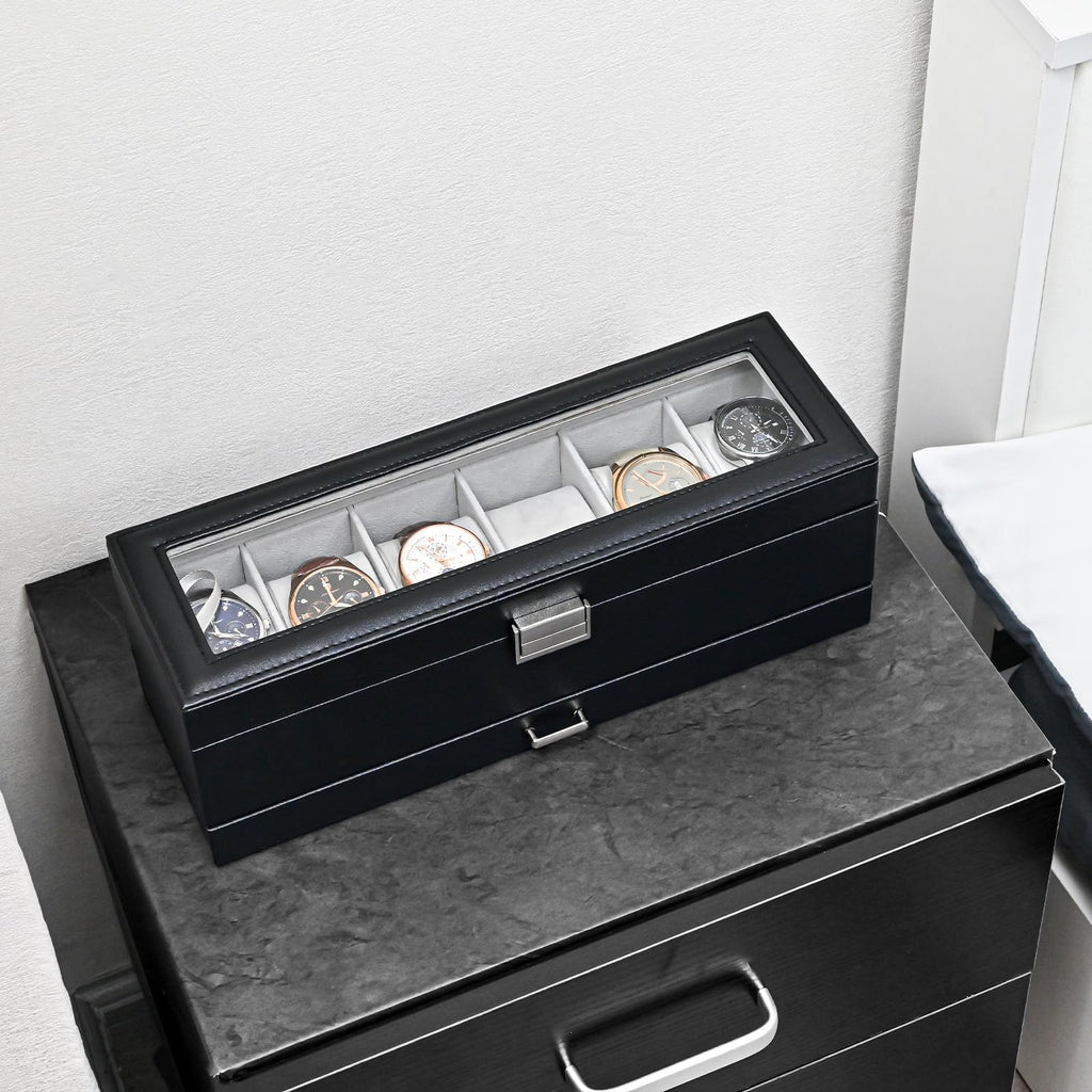 ProCase Watch Box, 6 Slot Watch Display Case with Drawer -Black