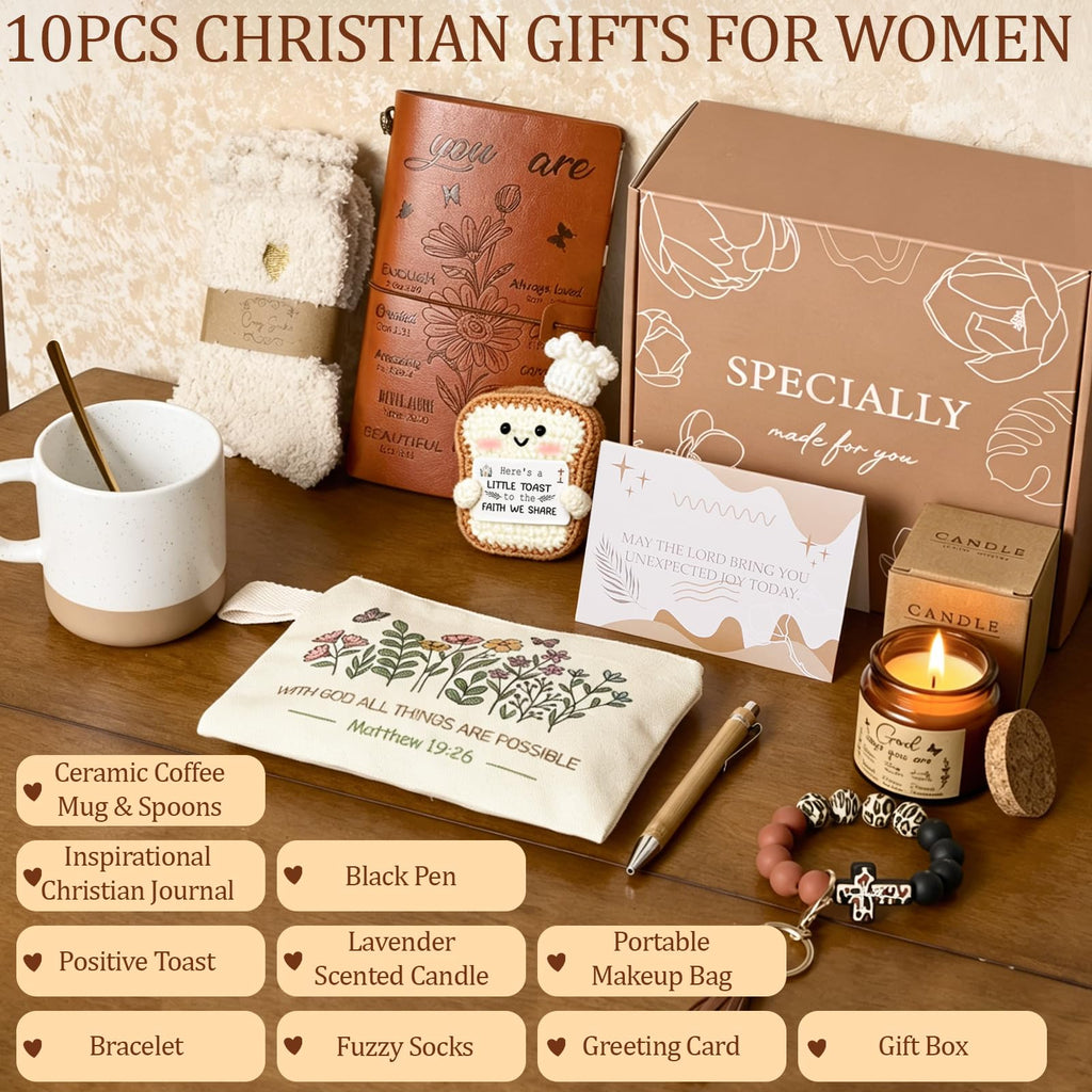 10Pcs Christian Gifts for Women, Inspirational Gift Box – Happy Birthday Thank You Basket, Get Well Mother’s Day Employee Appreciation Present for Mom Friend Teacher Coworker, Unique Christmas Ideas