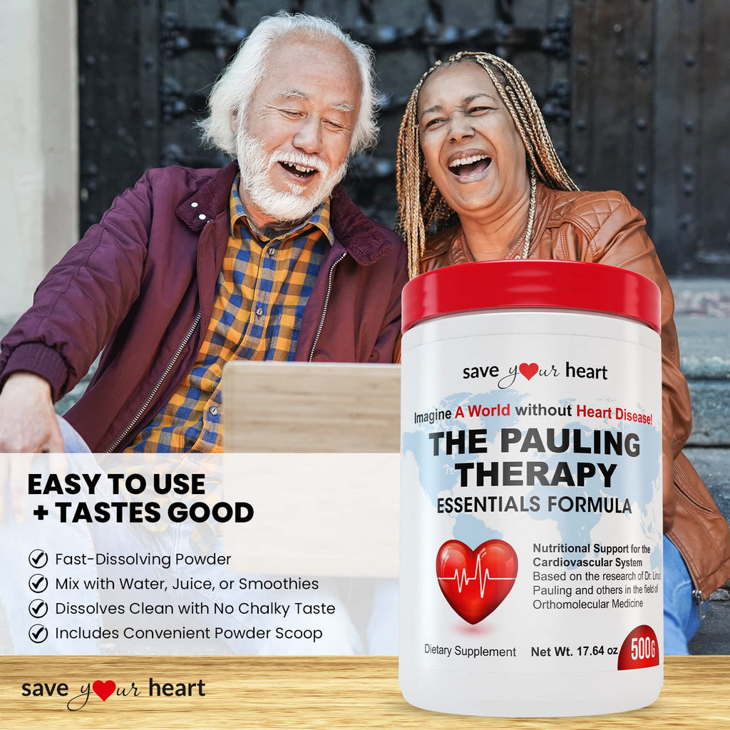 SAVE YOUR HEART Cardio Heart Health Powder Supplement - The Pauling Therapy Essentials Formula (PTEF) Healthy Vitamin C, B-12, L-Lysine, L-Arginine, Magnesium, Zinc + Vitamins, Minerals & Antioxidants