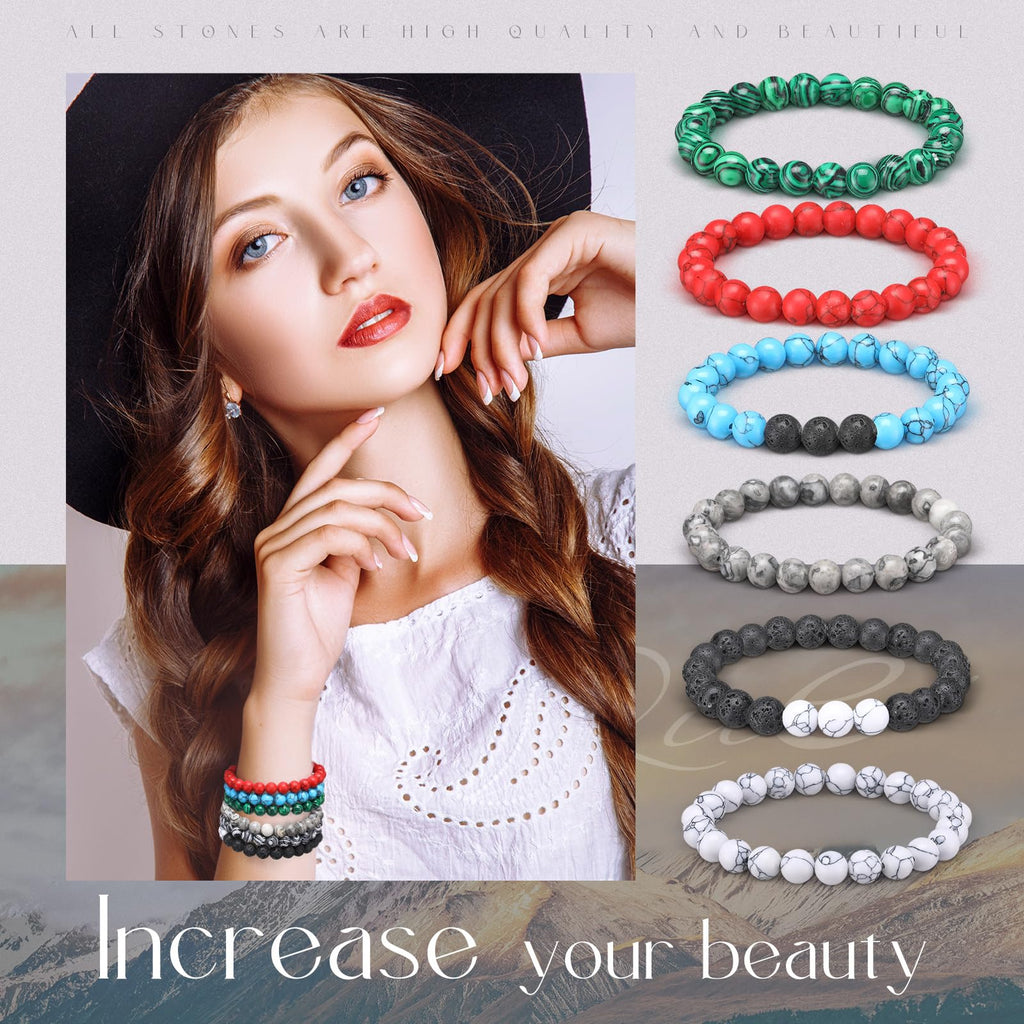 Landical 24 Pcs 8 mm Gemstone Beaded Bracelets for Women & Men, Classic