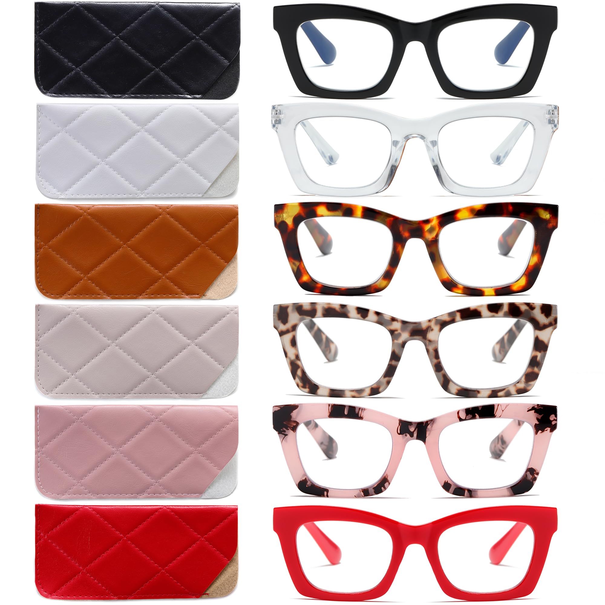 FSRTEP Oprah Style Readers for Women - 6 Pack Stylis Style Reading Glasses with Blue Light Blocking and Spring Hinge +1.5