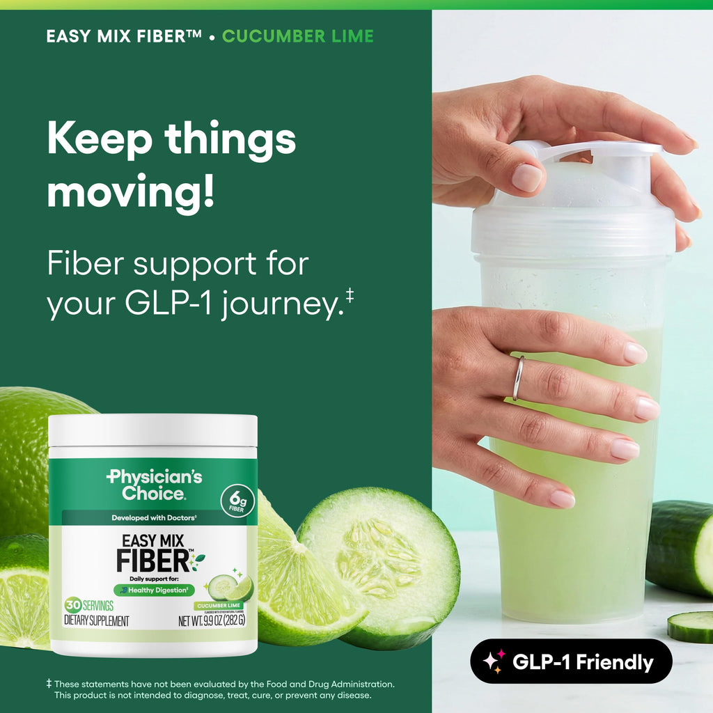 Physician's CHOICE Easy Mix Fiber for Digestive Health & Regularity - No Grit - Daily Prebiotic Soluble Fiber Powder Supplement for Women and Men - Cucumber Lime - 30 Servings