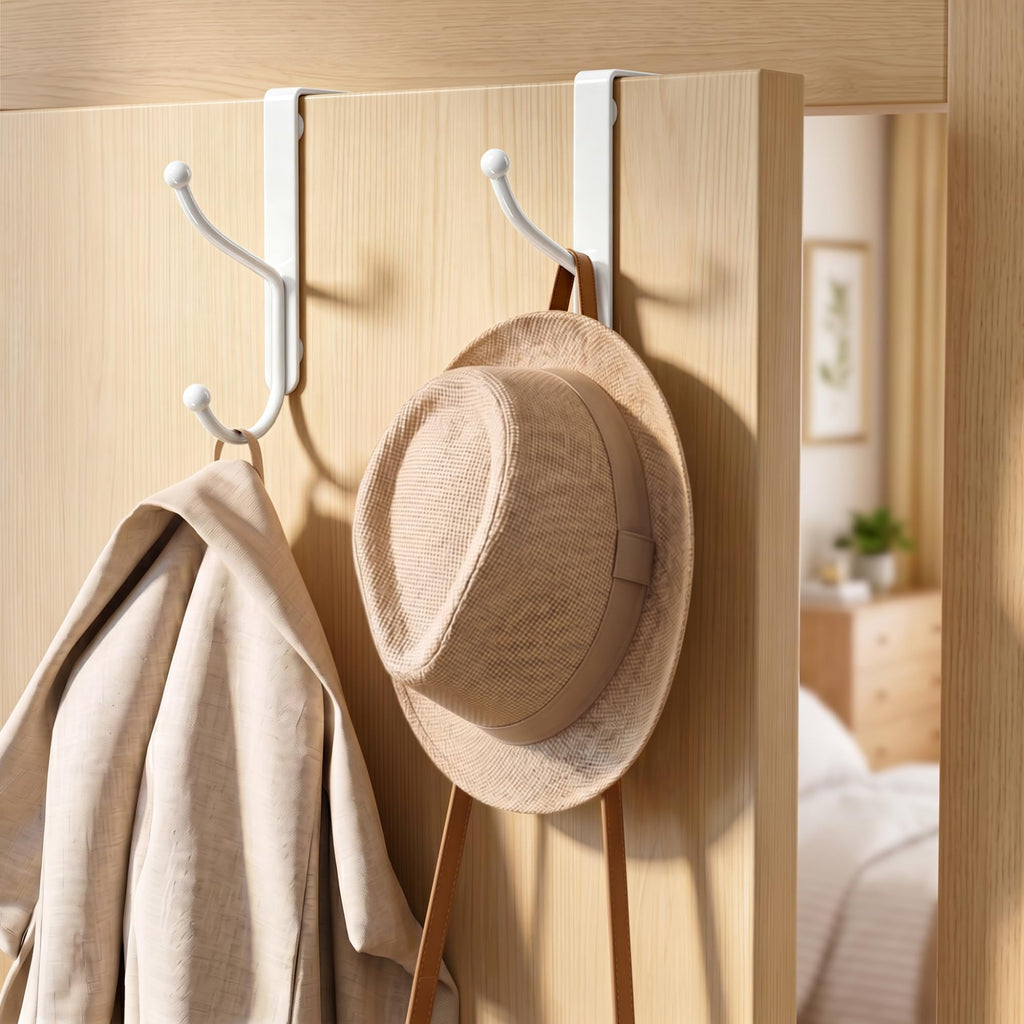 niffgaff Over Door Hook 2-Pack, Heavy Duty Door Hanger, Fits Interior Doors 1.4 Inches Thick, Organize Coats, Hats, Towels, and Bags for Entryways, Bathrooms, Bedrooms, and Kitchens, White
